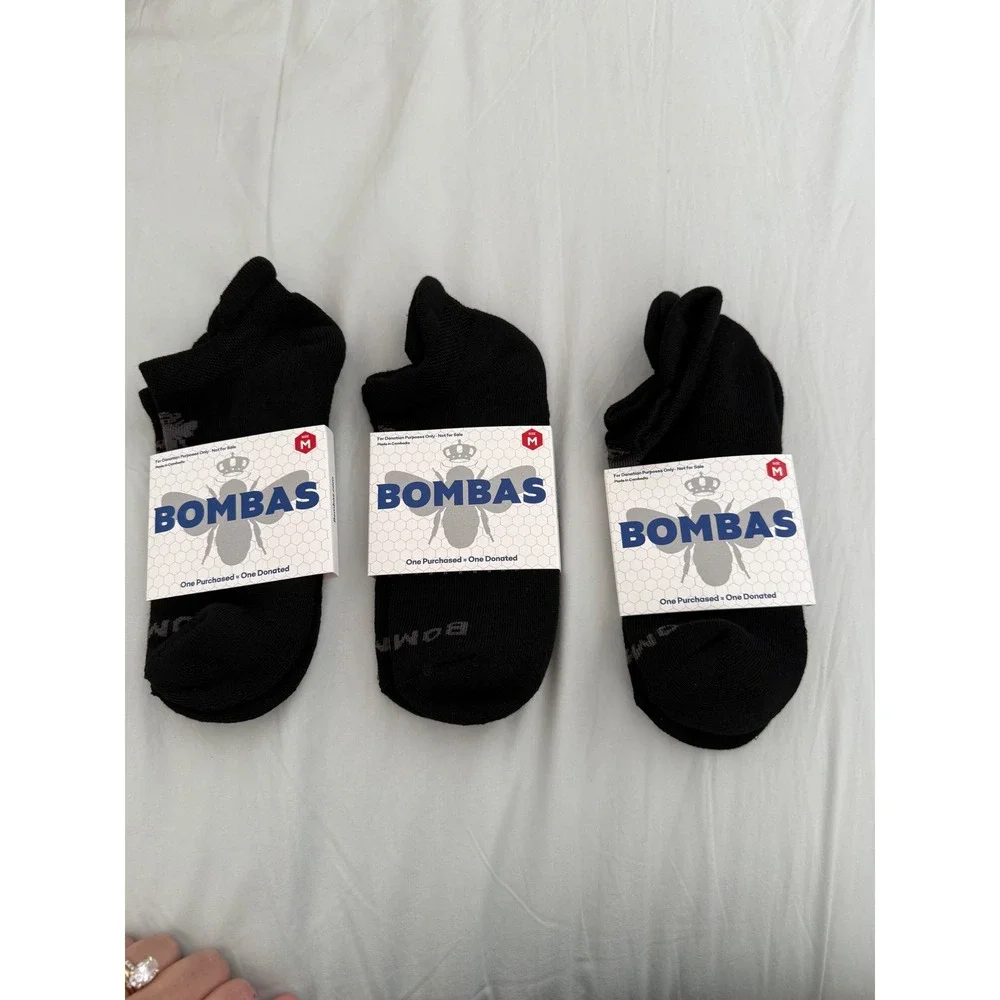 Bombas Black Ankle Socks Medium 3 Pair Lot New Cushioned Arch Support